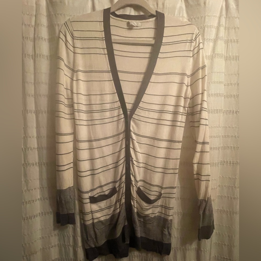 GAP Cream and Navy Long Striped Sweater